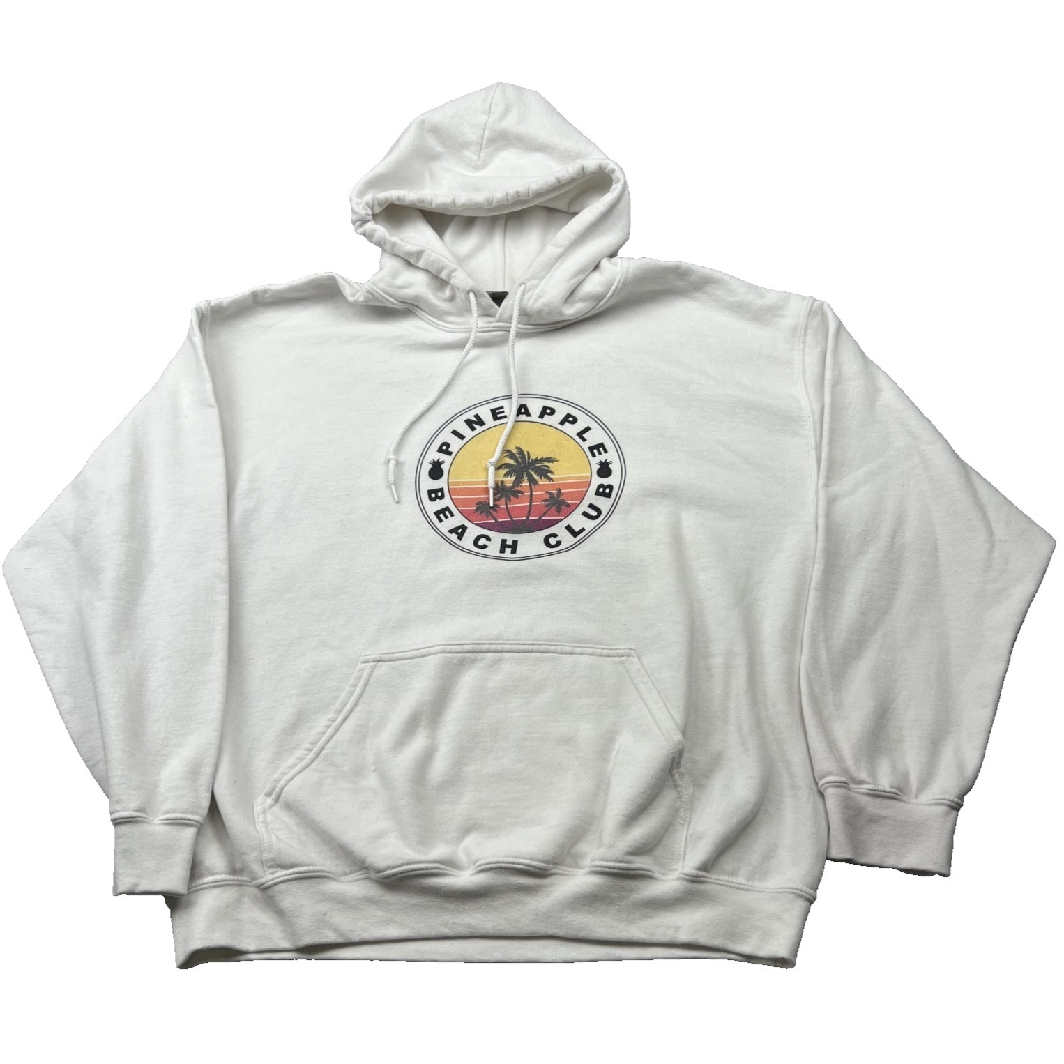 Pineapple Beach Club Hoodie Mens Large White Graphic Swinging Good Time Vacation